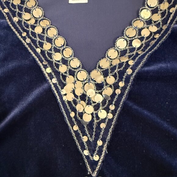 Carol Rose Womens Tunic Size L Blue Velvet Sequin  V-Neck Long Sleeve Top - Picture 6 of 11